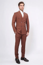 slim fit kruvaze sivri yaka kiremit takım elbise